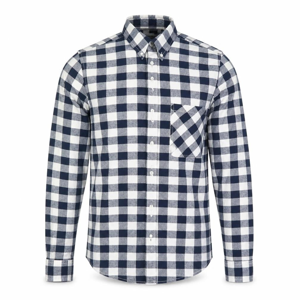 Front view of Diverse men’s white dress shirt, size S