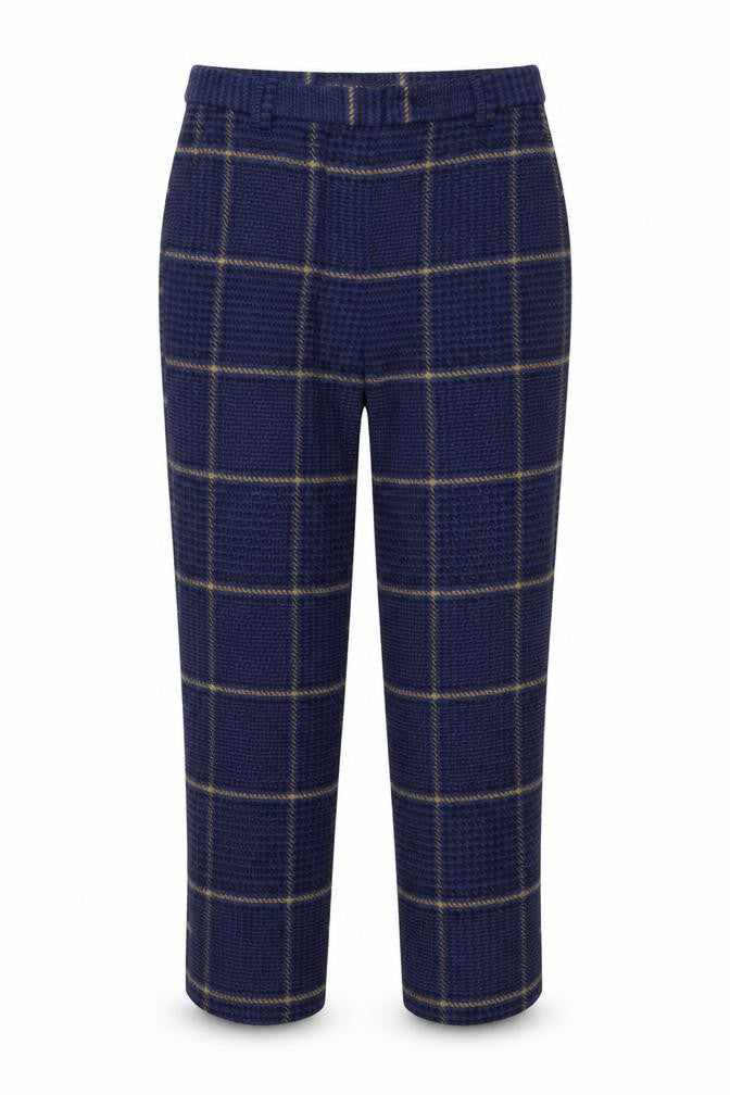 Front view of Marks & Spencer women’s blue dress pants trousers, size UK 14, 26-inch leg