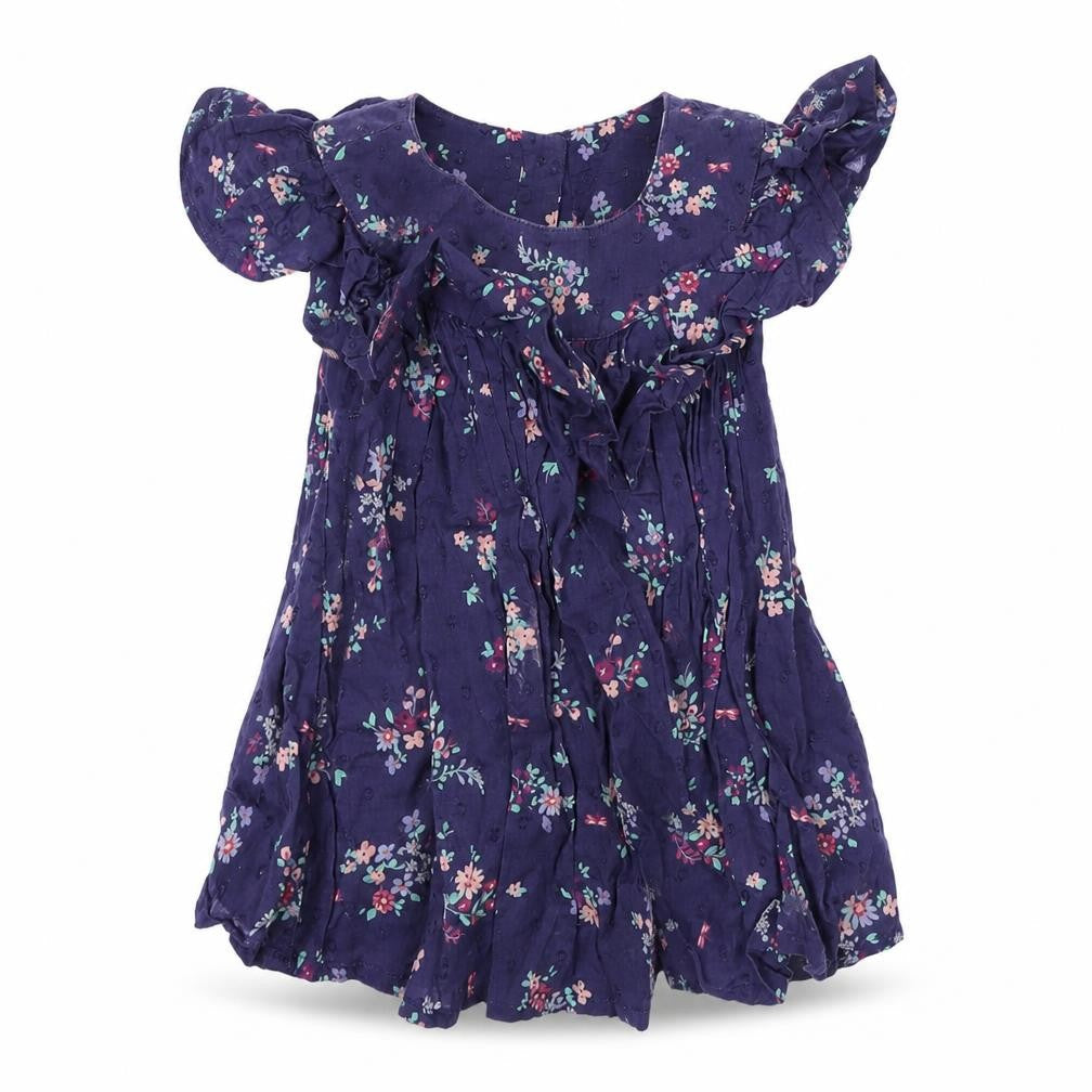 Front view of Mothercare girls’ blue floral a-line, size 18-24, months