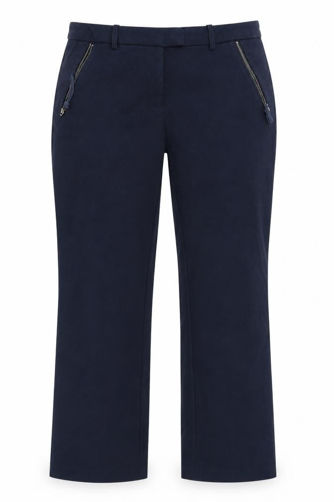 Front view of Next women’s blue trousers, size UK 34, in, 27-inch leg