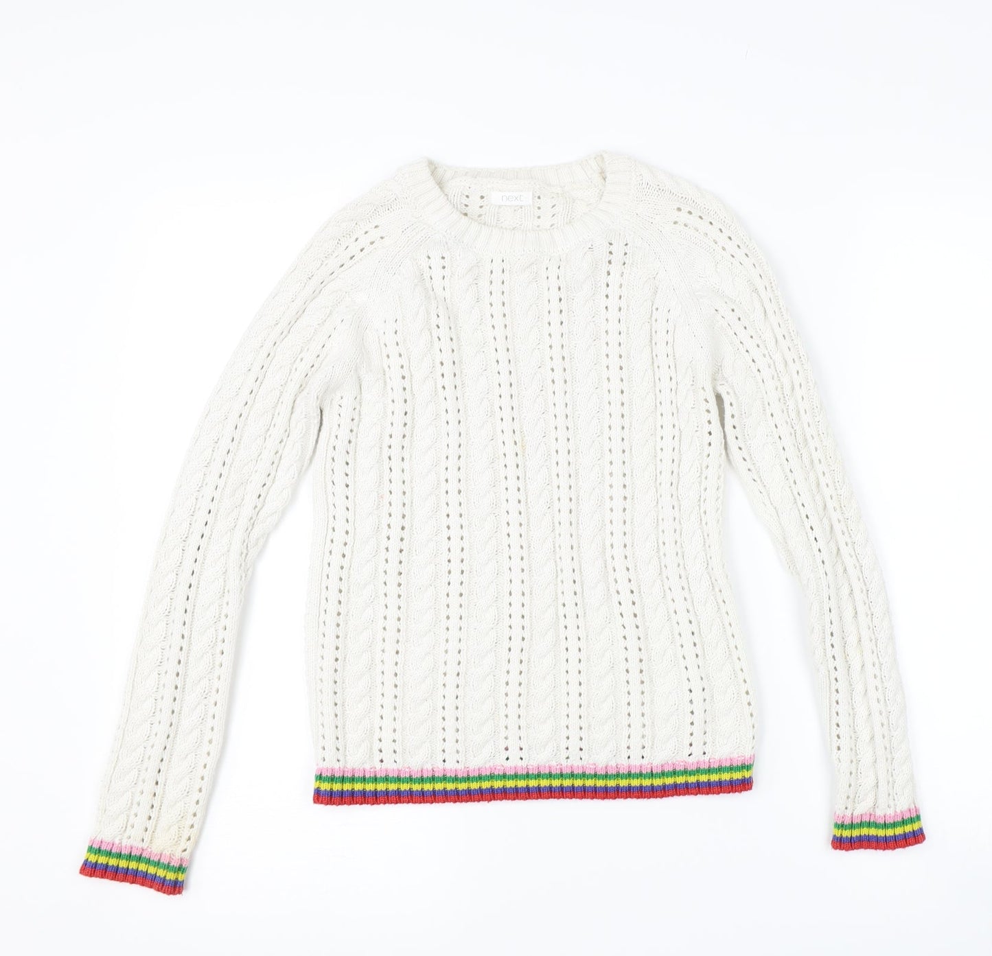NEXT Girls White Striped  Pullover Jumper Size 10 Years