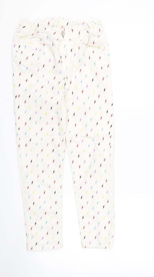 Maxx Girls White  Denim Skinny Jeans Size 9-10 Years - Lightening bolts