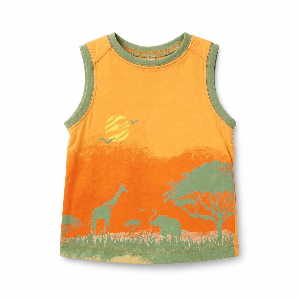 Front view of Vitamins Kids boys’ orange basic tank, size 2, years - animals