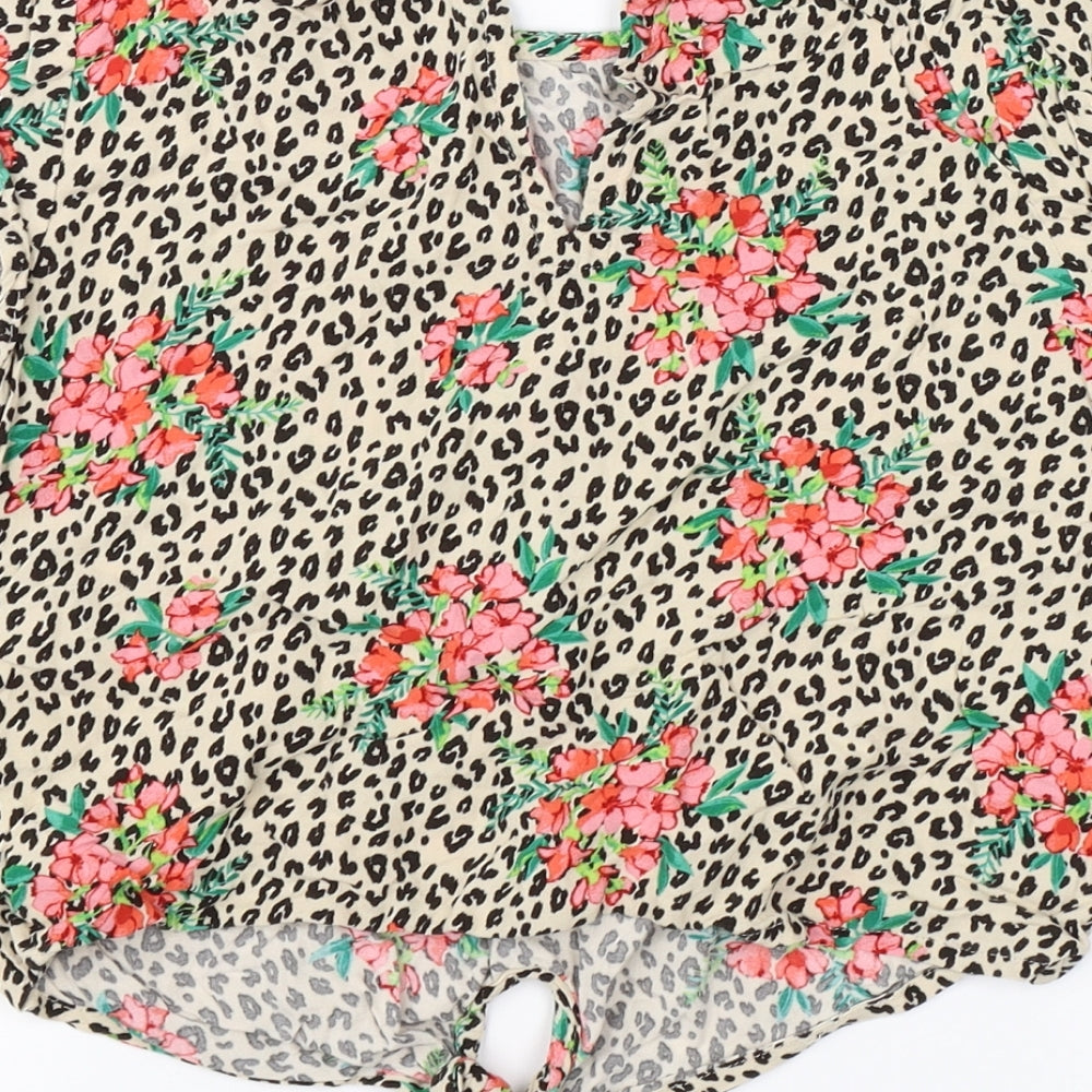 NEXT Girls Brown Animal Print  Basic T-Shirt Size 8 Years  - flowers tie front