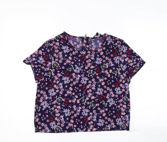 New Look Girls Blue Floral  Basic T-Shirt Size 14 Years