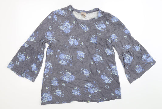 cosmo vintage Womens Blue Floral Knit Pullover Jumper Size XL  - frill sleeve