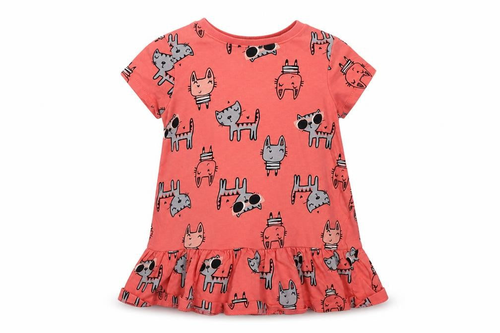 Front view of George girls’ pink animal print trapeze & swing, size 18-24, months - cats and rabbits