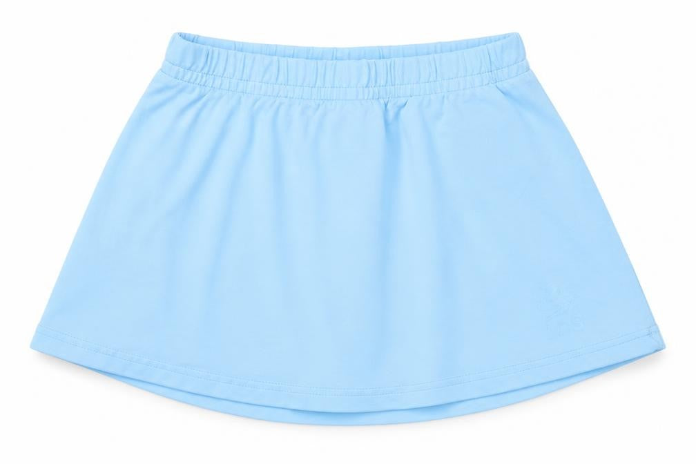 Front view of label of sportswear girls’ blue mini skort, size 4-5, years
