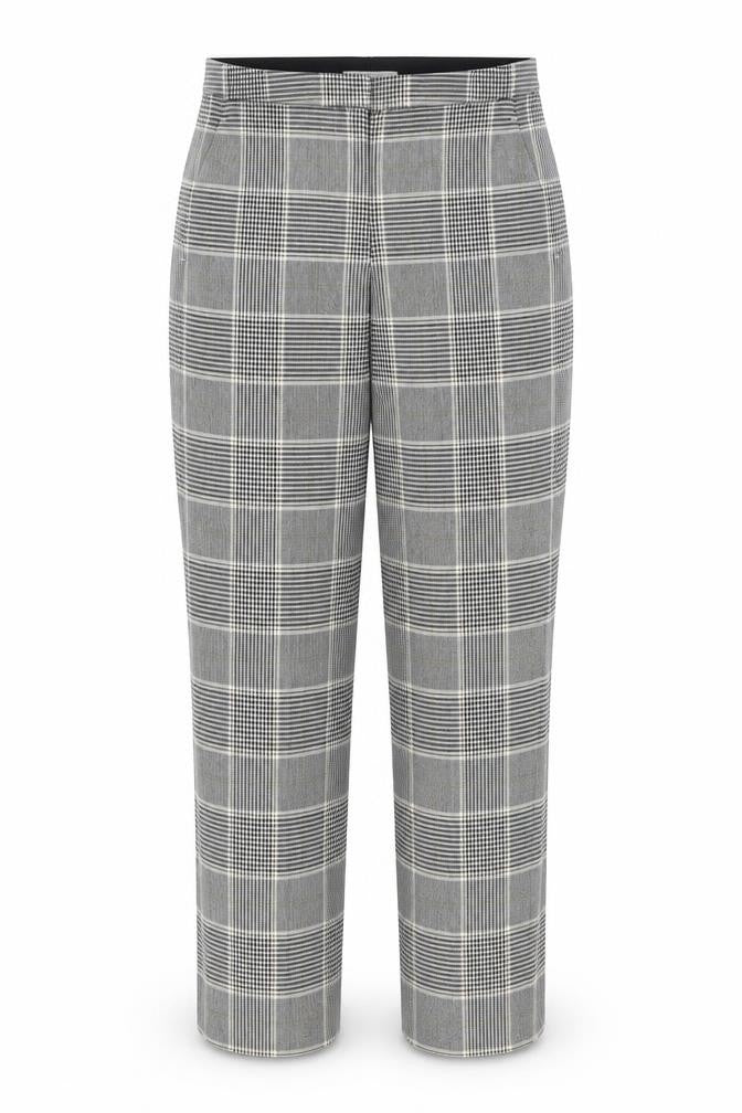 Front view of H&M women’s grey plaid trousers, size UK 8, 25-inch leg
