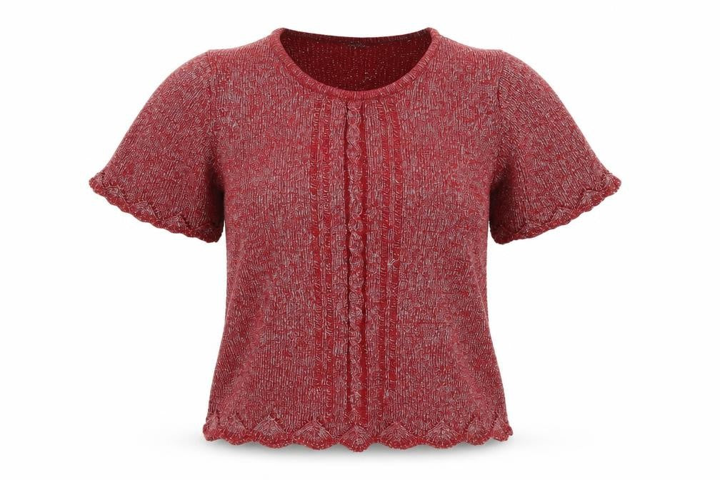 Front view of Bonmarché women’s red jumper, size S, - glittery