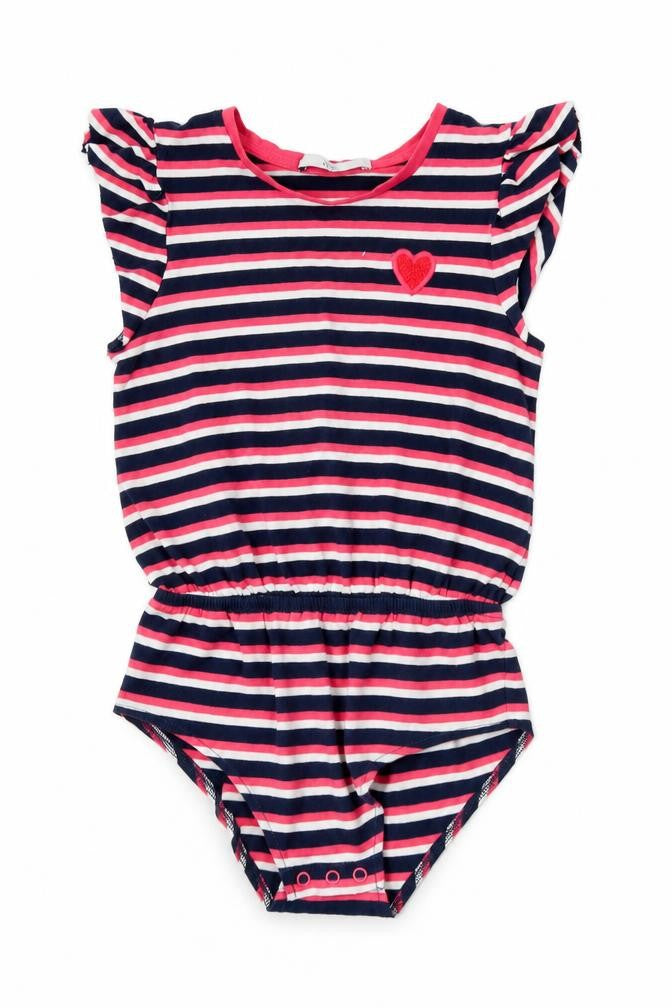 Front view of Marks & Spencer girls’ pink striped basic t-shirt, size 6-7, years