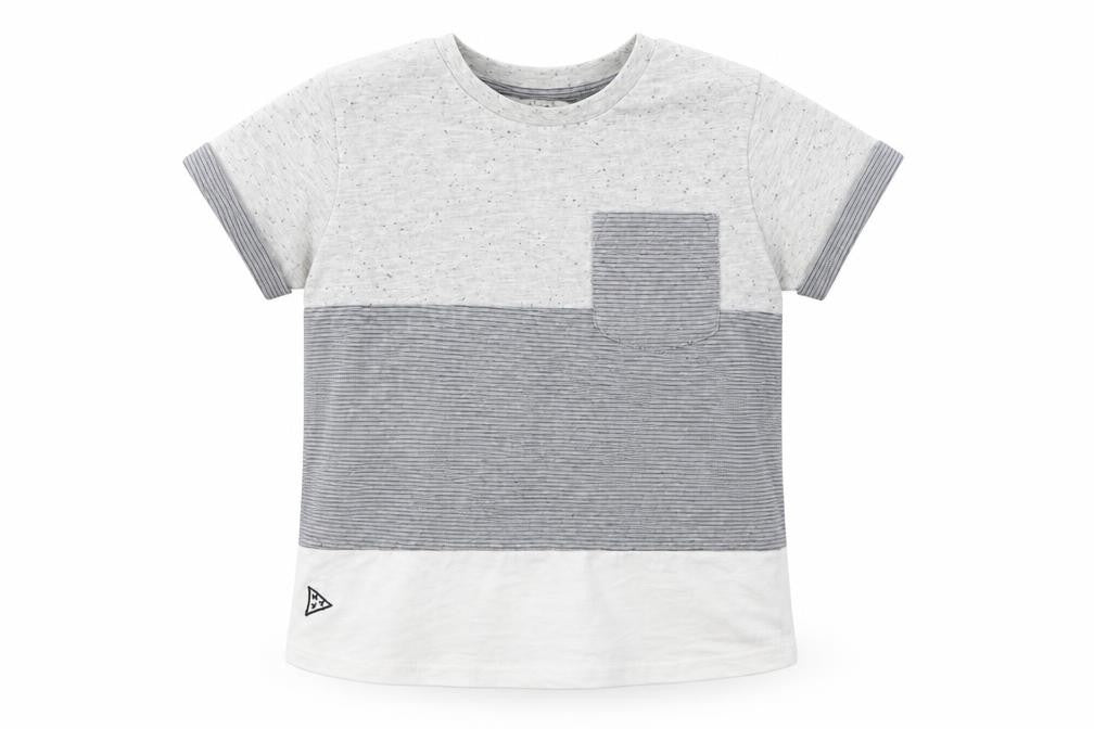 Front view of Next boys’ grey striped basic t-shirt, size 4, years