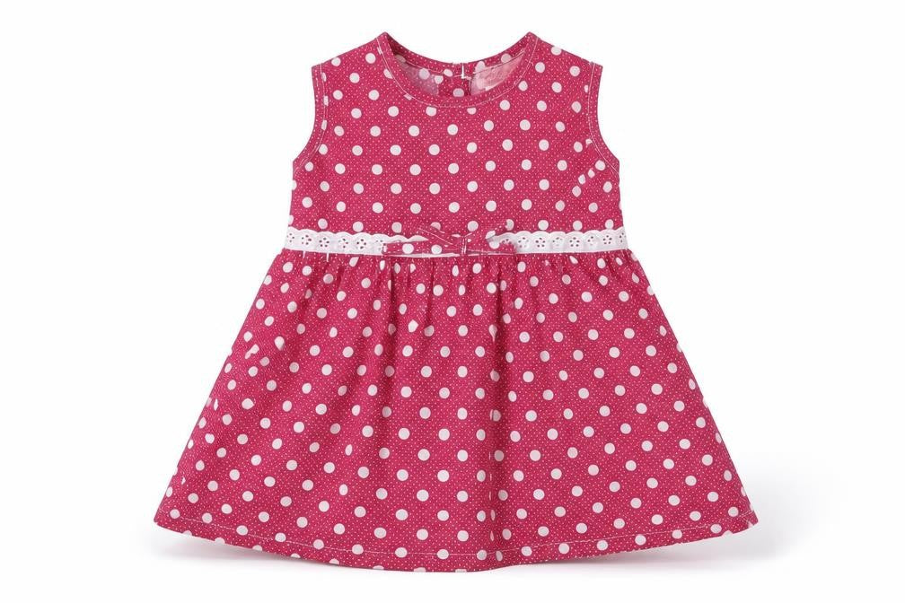 Front view of Isabelle Rose Collection Baby Pink Polka Dot Fit & Flare, size 12-18, Months