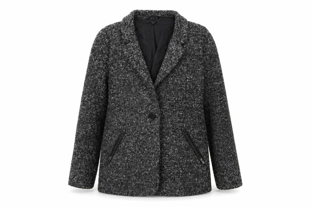 Front view of Blonde + Blonde women’s green jacket coat, size UK 12