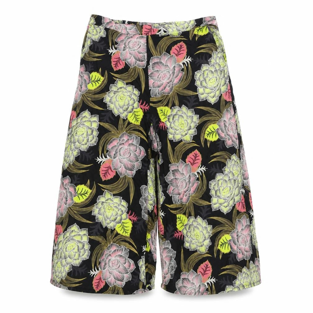 Front view of Next women’s black floral trousers, size UK 10, 20-inch leg
