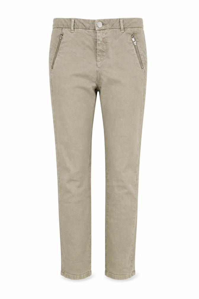 Front view of Topshop women’s beige trousers, size UK 10, 26-inch leg