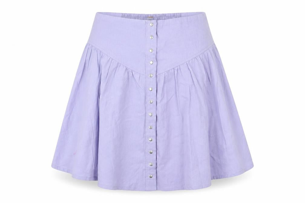 Front view of Three People women’s purple houndstooth flare skirt, size L