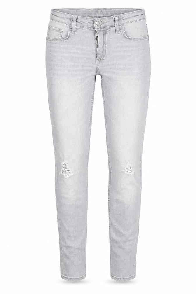Front view of H&M girls’ grey denim skinny jeans, size 11, years - distressed