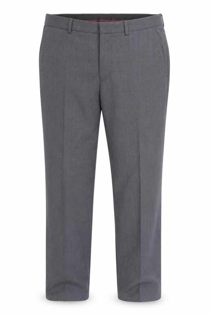 Front view of burton menswear men’s grey trousers, size 34, in