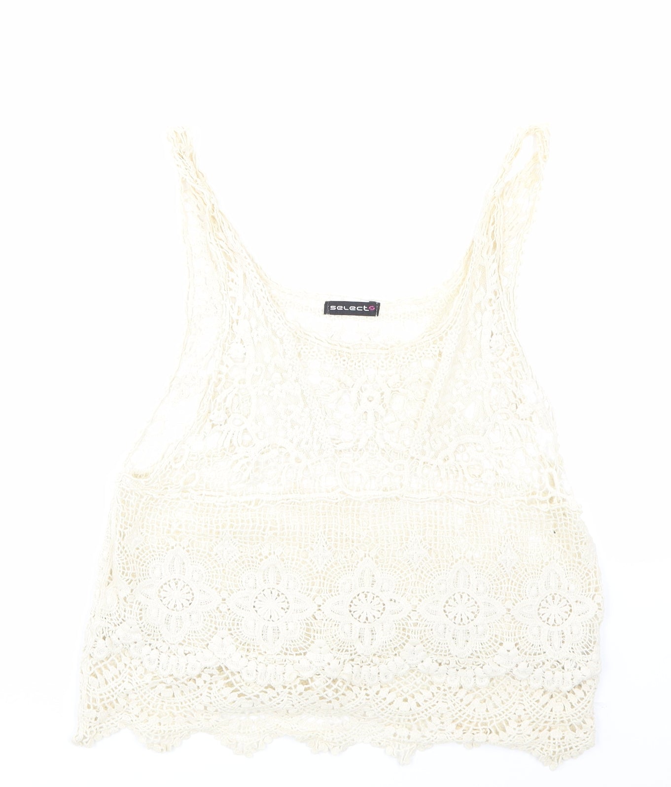 Select Womens Beige Floral Lace Basic T-Shirt Size S