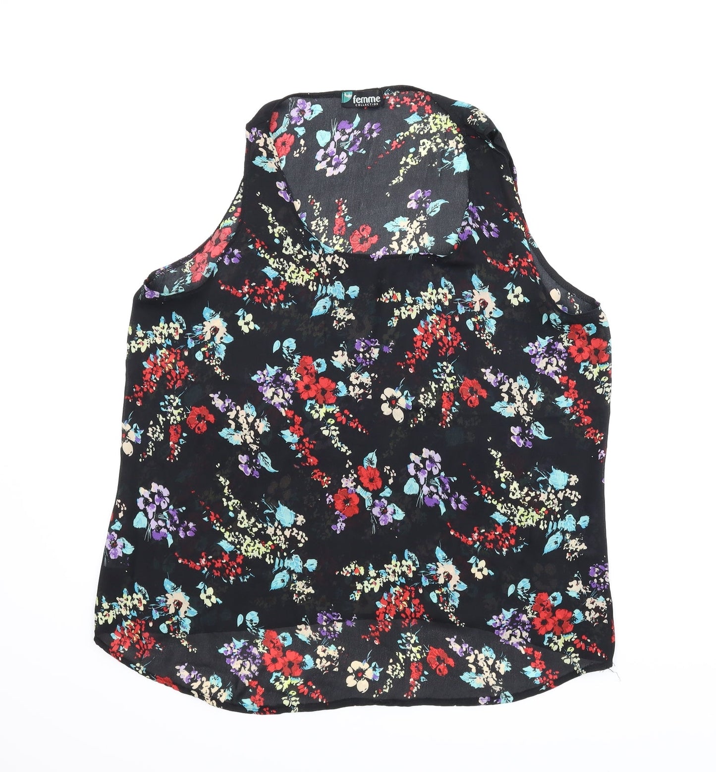 Femme Womens Black Floral  Basic Blouse Size 14