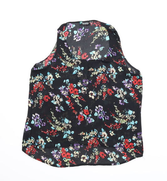 Femme Womens Black Floral  Basic Blouse Size 14