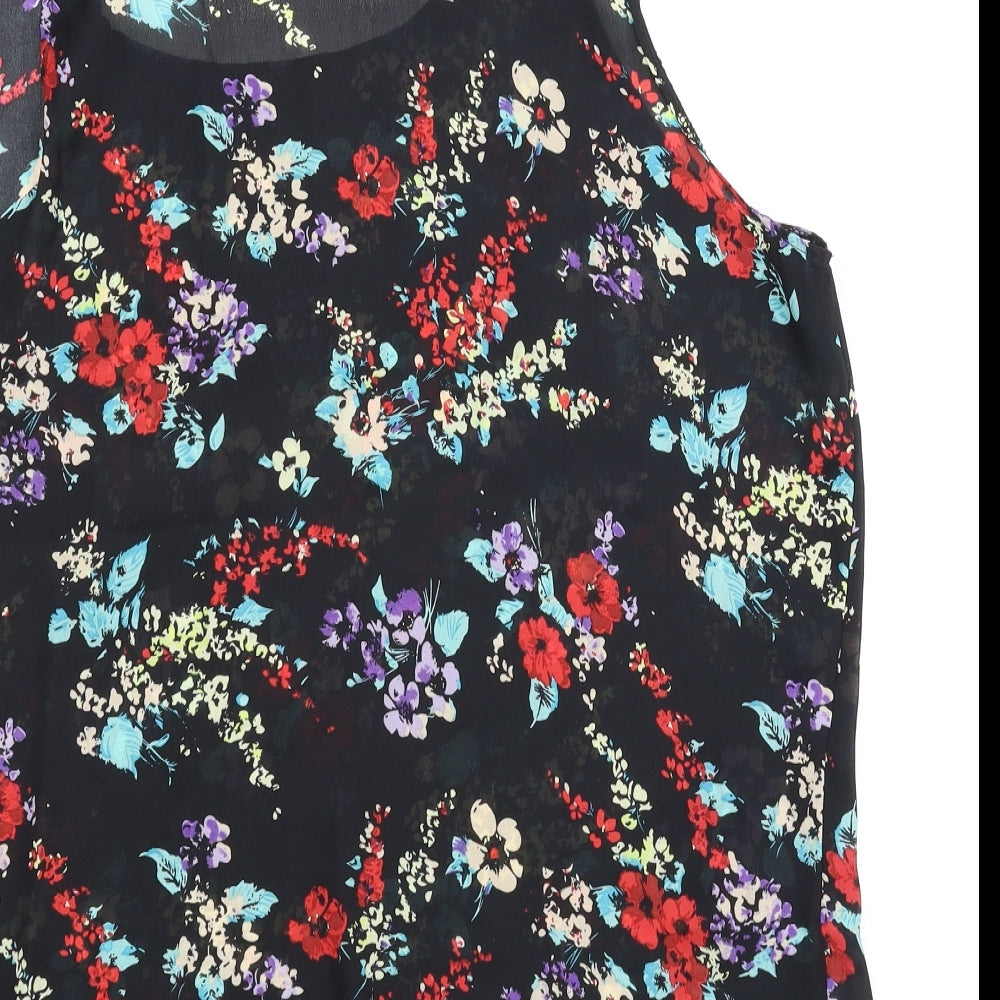 Femme Womens Black Floral  Basic Blouse Size 14