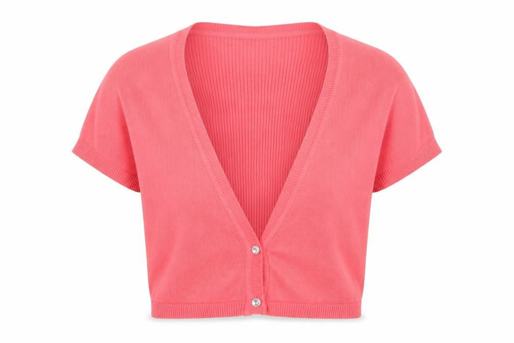 Front view of Internacionale women’s pink cardigan jumper, size UK 12