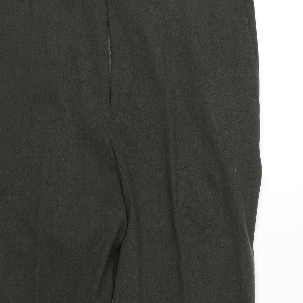 Close-up detail of Meyer women’s green trousers, size UK 38, in, 29-inch leg