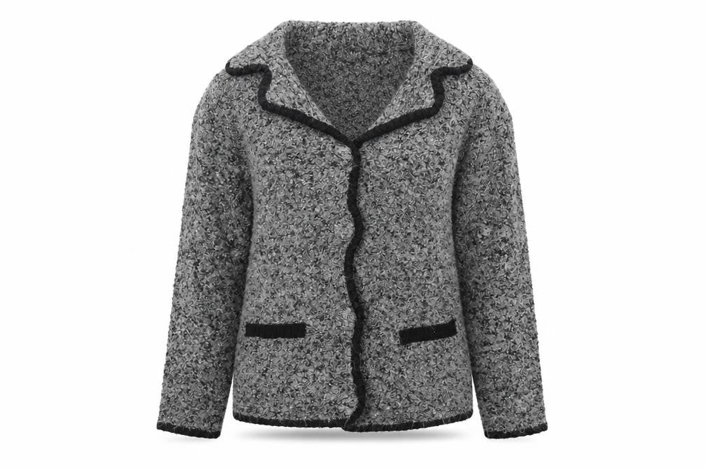 Front view of Casamia women’s grey cardigan jumper, size M