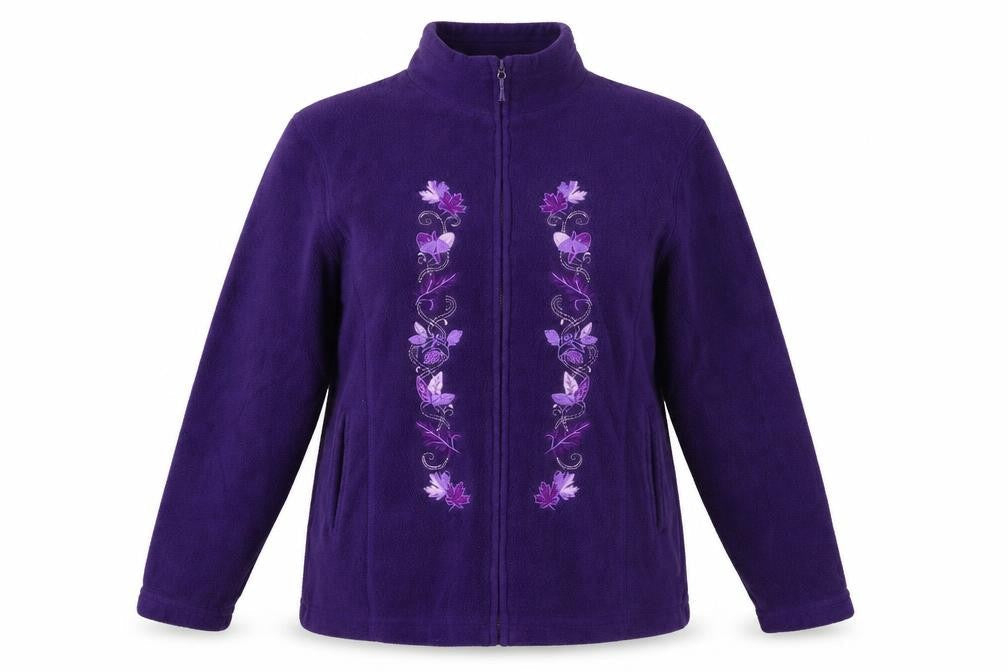 Front view of Pure & Natural women’s purple full zip jumper, size M