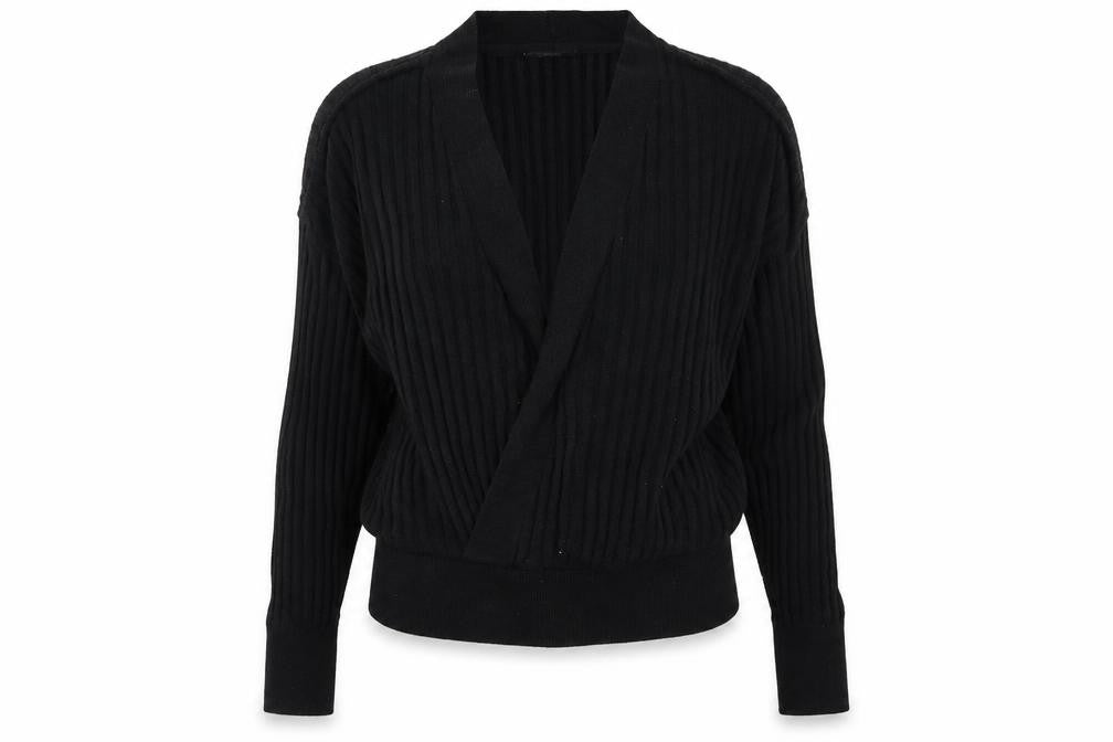 Front view of Miss Selfridge women’s black knit jumper, size UK 6
