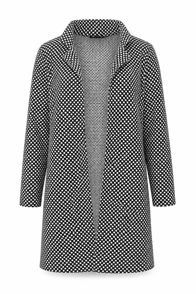Front view of One Touch women’s black polka dot jacket blazer, size UK 8