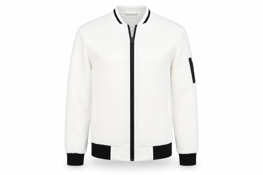 Front view of Preworn women’s ivory check jacket, size L