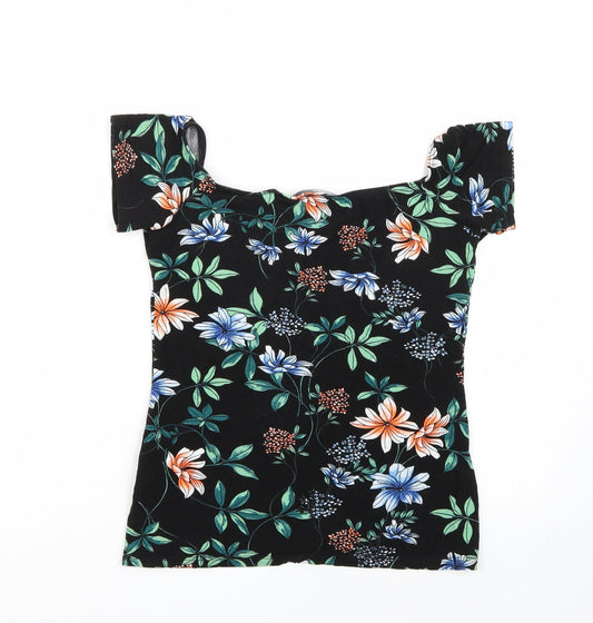 Dorothy Perkins Womens Black Floral  Basic T-Shirt Size 12