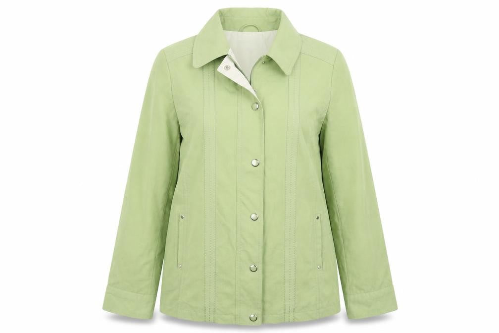 Front view of Isle women’s green jacket coat, size UK 12