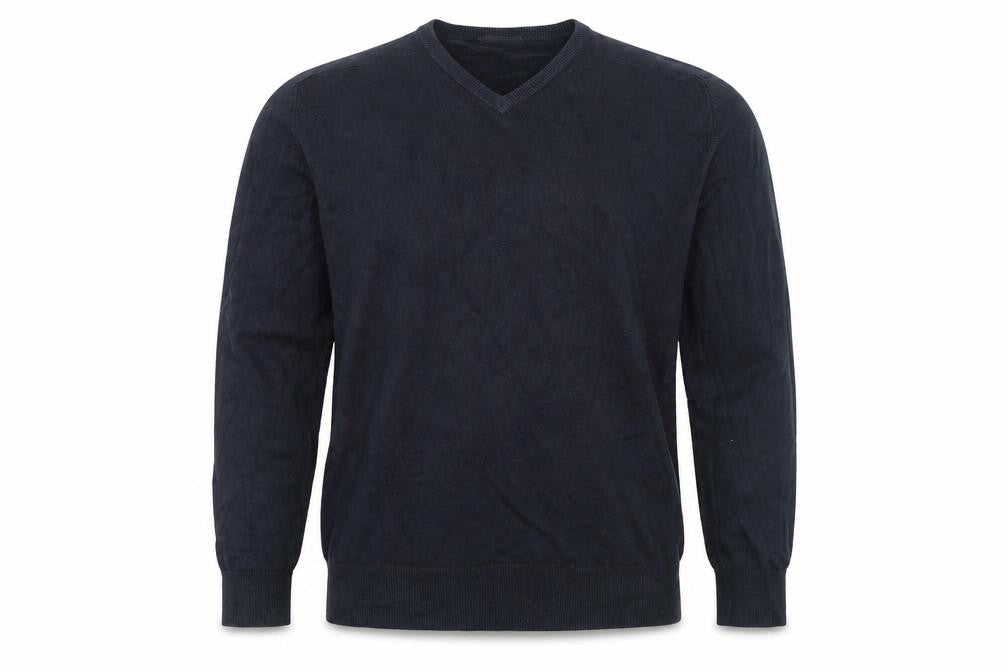 Front view of Marks & Spencer men’s blue jumper, size M