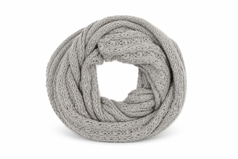 Front view of Avon women’s grey knit shawl/wrap