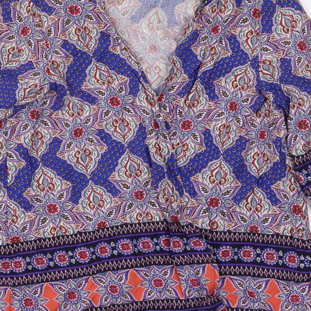 New Look Womens Multicoloured Geometric  Wrap Blouse Size 8