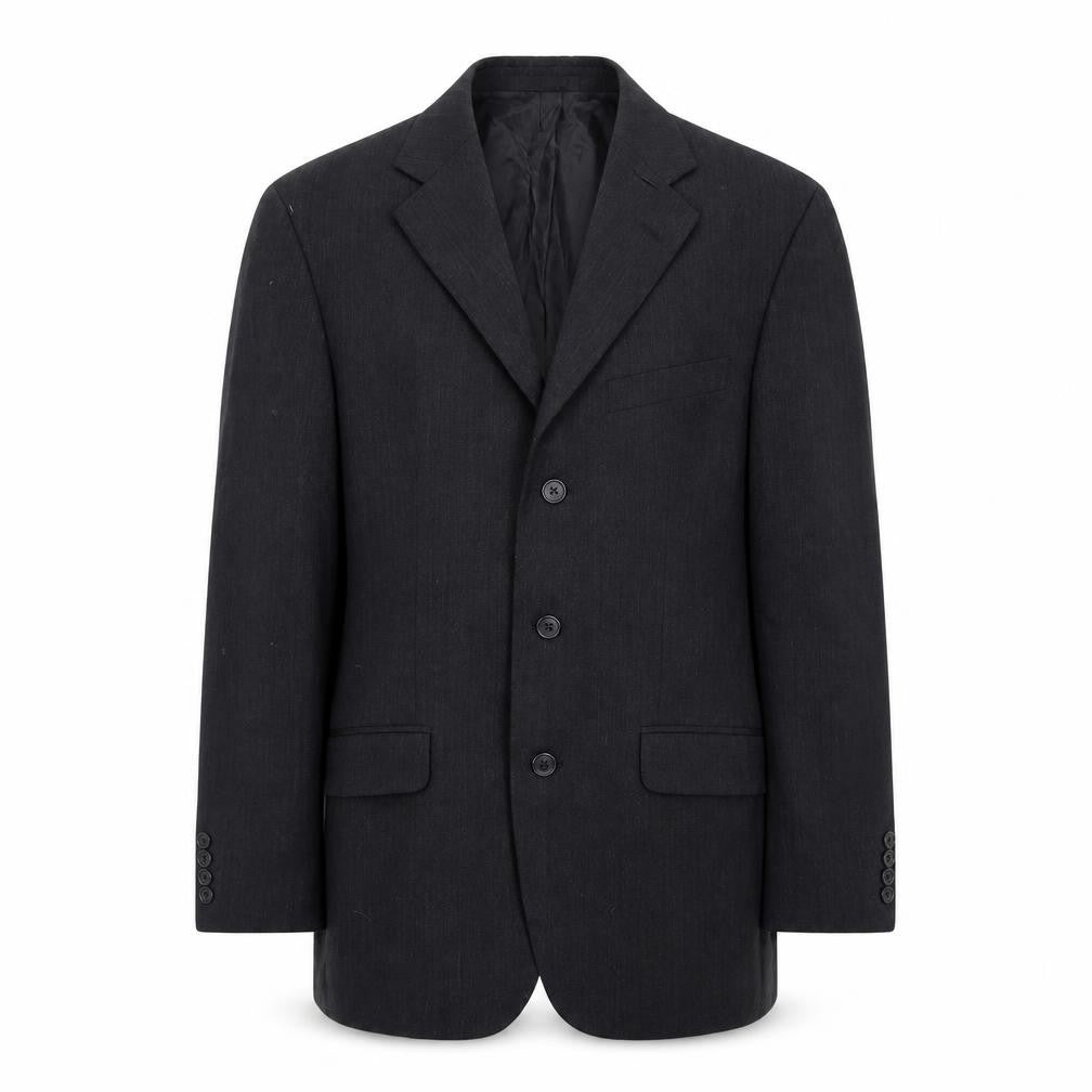 Front view of Patrick Bernard men’s black jacket suit jacket, size 38