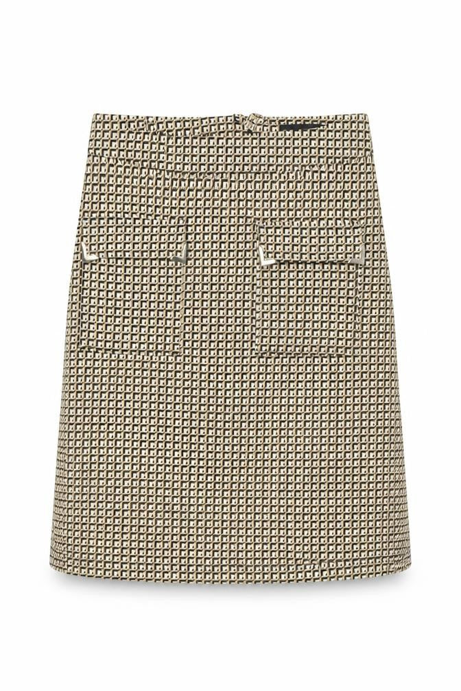 Front view of Dorothy Perkins women’s yellow geometric straight & pencil skirt, size UK 8