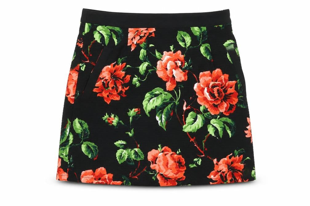 Front view of Hearts & Bows women’s black floral straight & pencil skirt, size UK 8