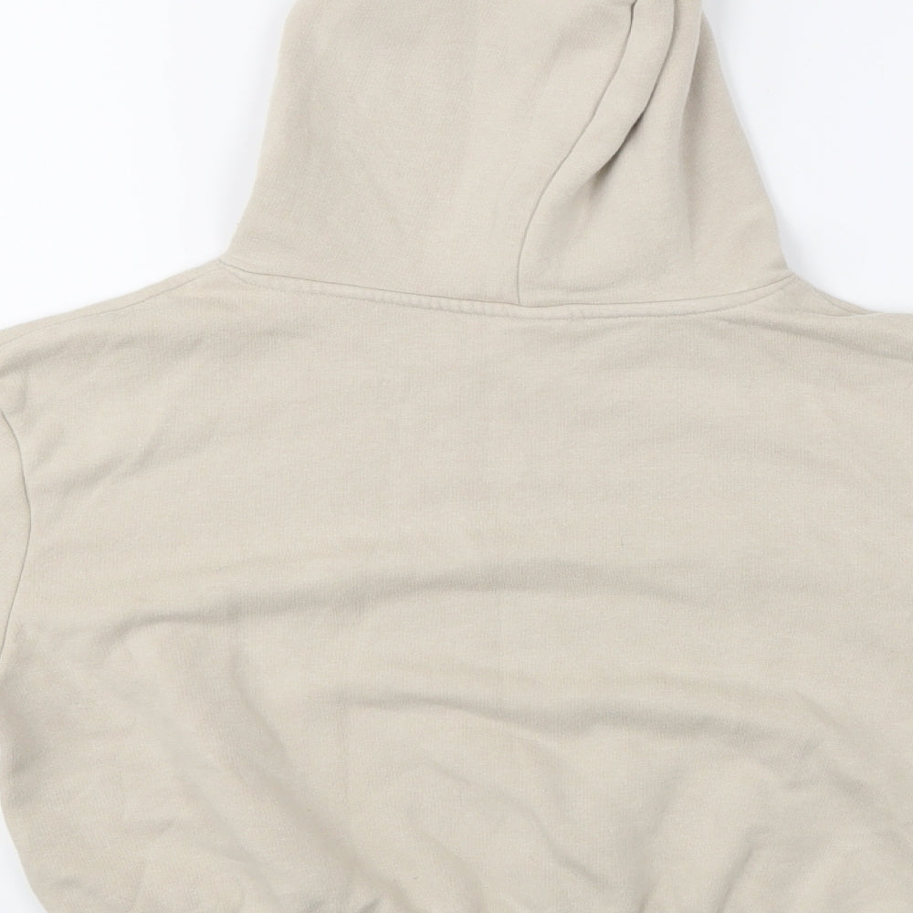 Brand and care label for H&M girls’ beige pullover hoodie, size 10-11, years