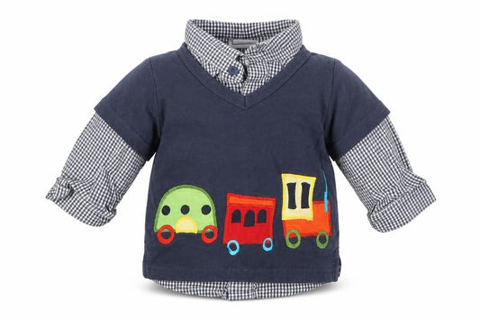 Front view of H&M boys’ blue jumper, size 3-6, months