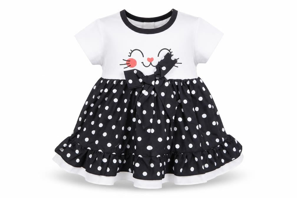 Front view of Preworn girls’ multicoloured polka dot t-shirt dress, size 6-9, months
