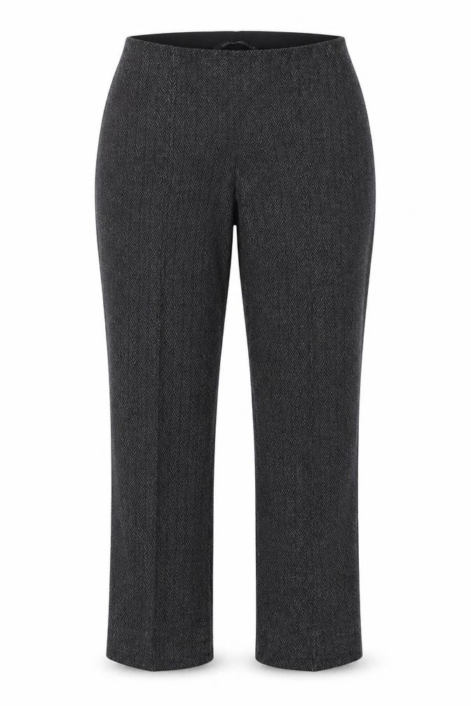 Front view of straight led women’s black trousers, size UK 10, 25-inch leg