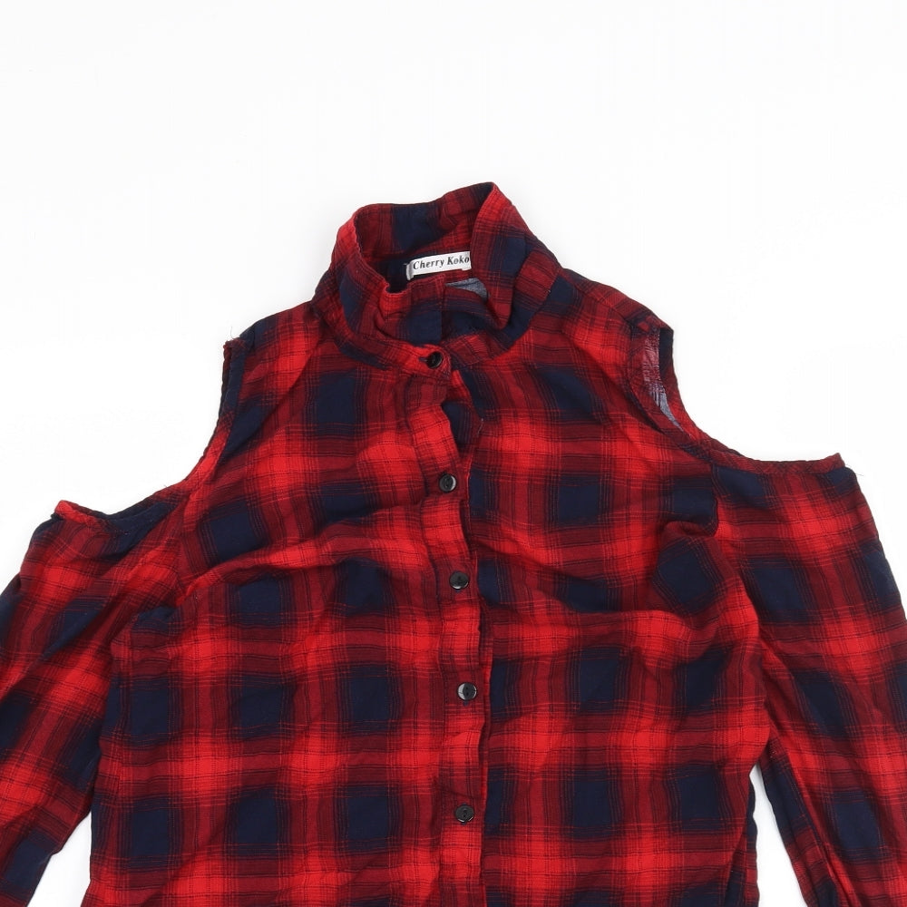 Cherry Koko Womens Red Check  Basic Button-Up Size S