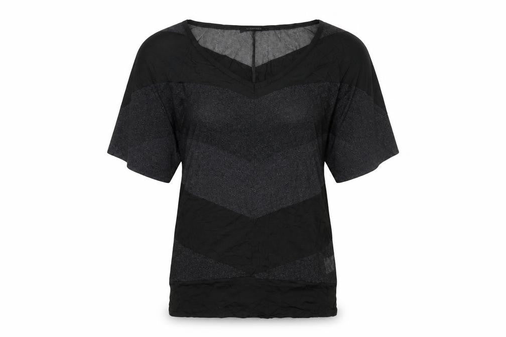 Front view of b.young women’s green striped basic t-shirt, size L