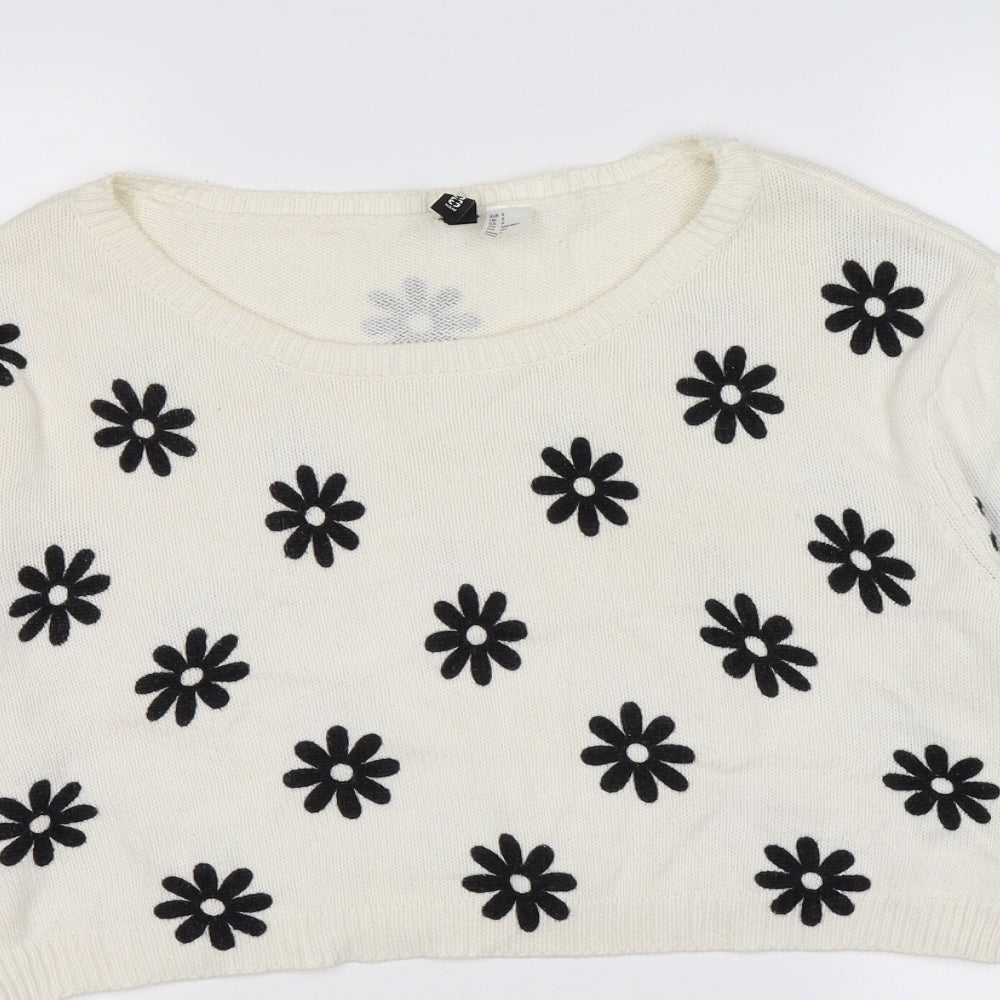 H&M Womens Beige Floral Knit Pullover Jumper Size M