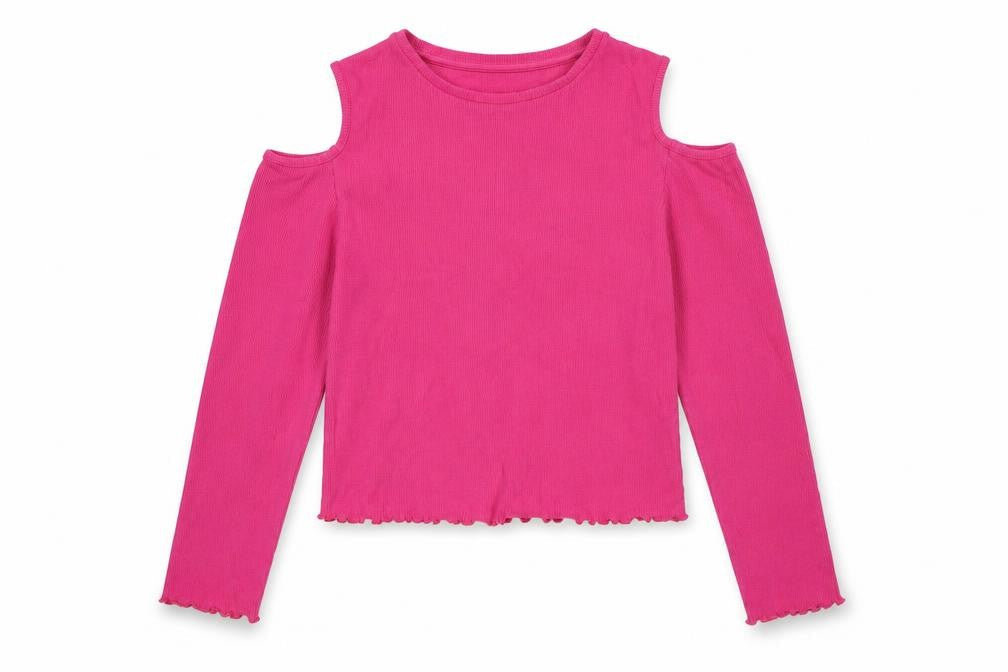 Front view of M&Co girls’ pink jumper, size 13-14, years - cold shoulder